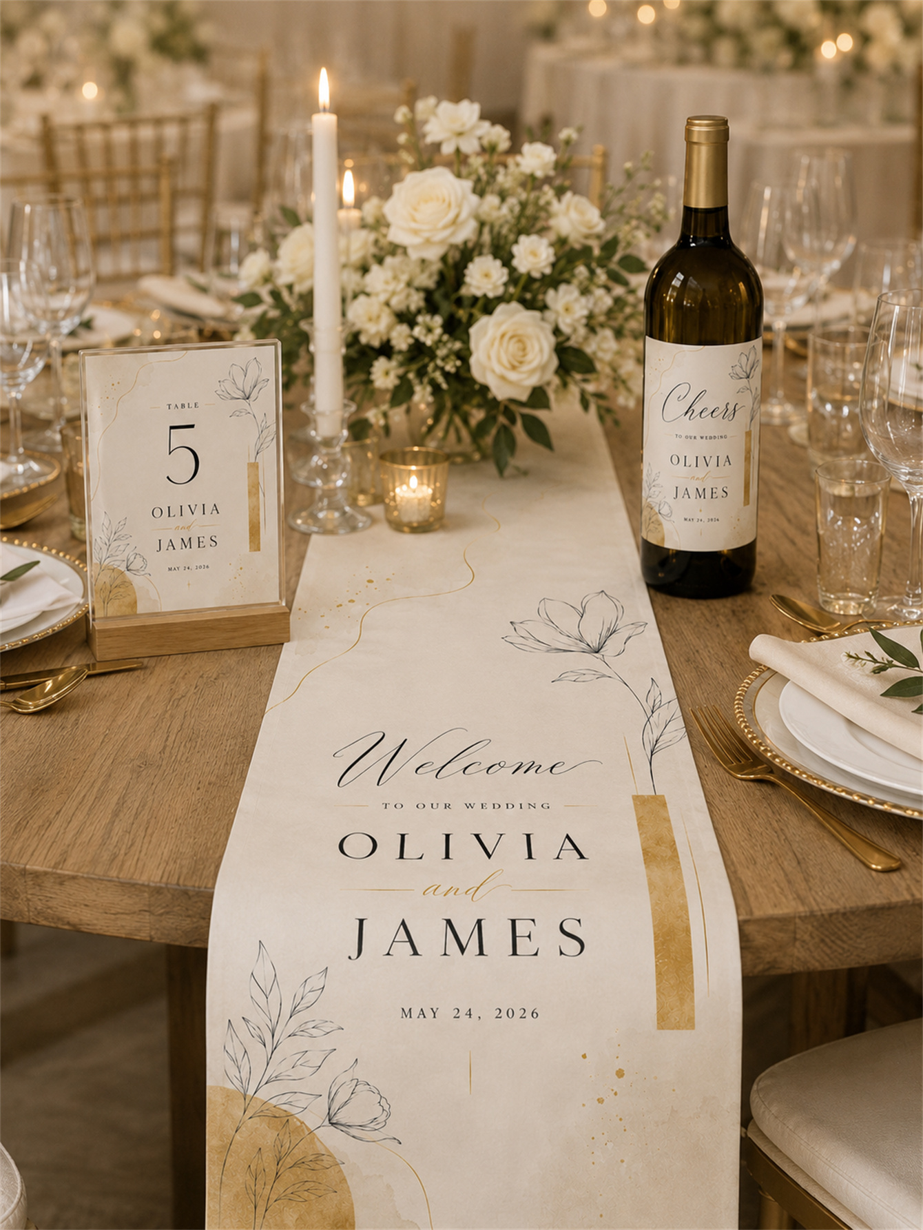 Gray-blue and romantic wedding decorations - garden arch design - custom names and dates